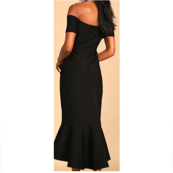 Lulus Midi Size L How Much I Care Midnight Navy Blue Off-The-Shoulder Dress - Picture 2 of 5